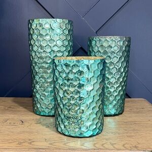 Textured Turquoise Glass Vase - Decorative Home Accent